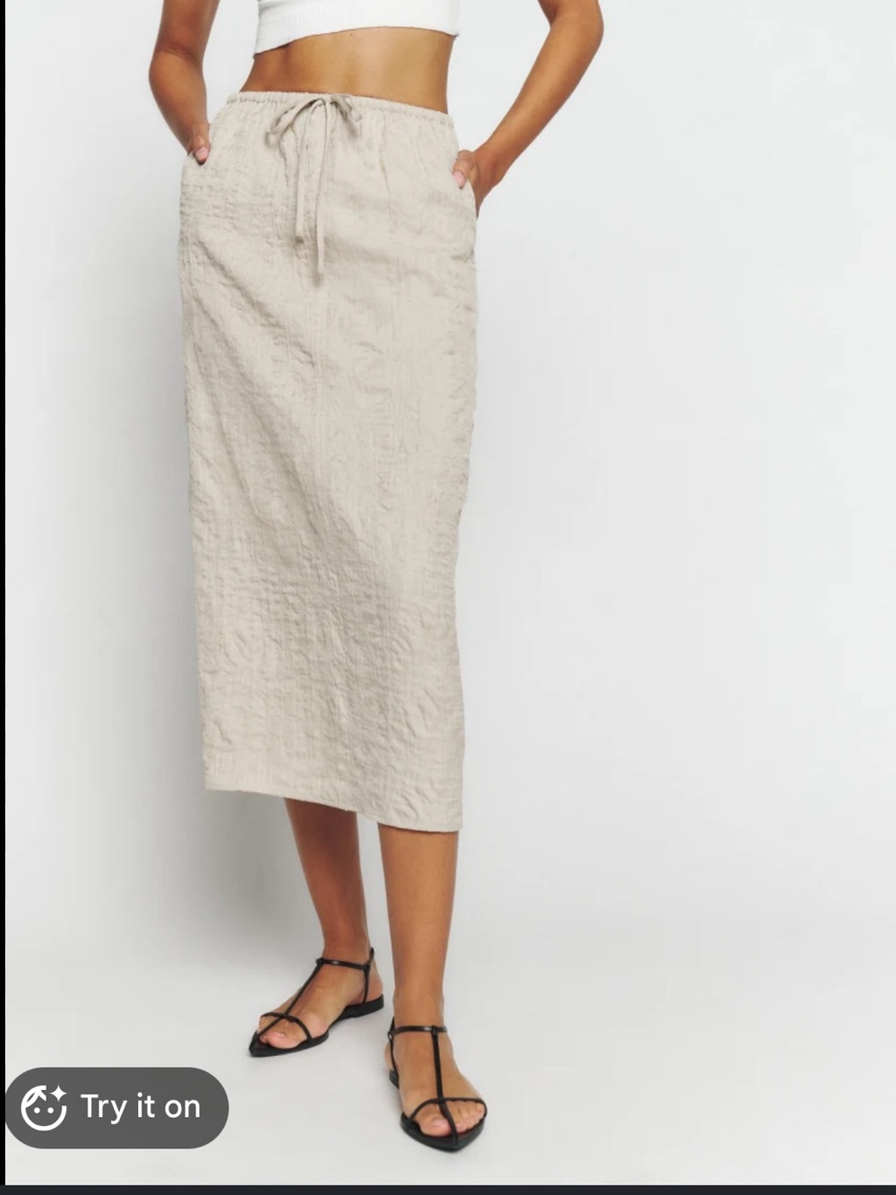 Cato Neutral Beige Draws string Midi Skirt